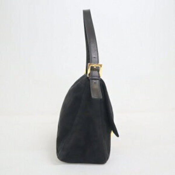FENDI Mamma Bucket Shoulder Bag Suede Leather Black Red - Picture 3 of 7